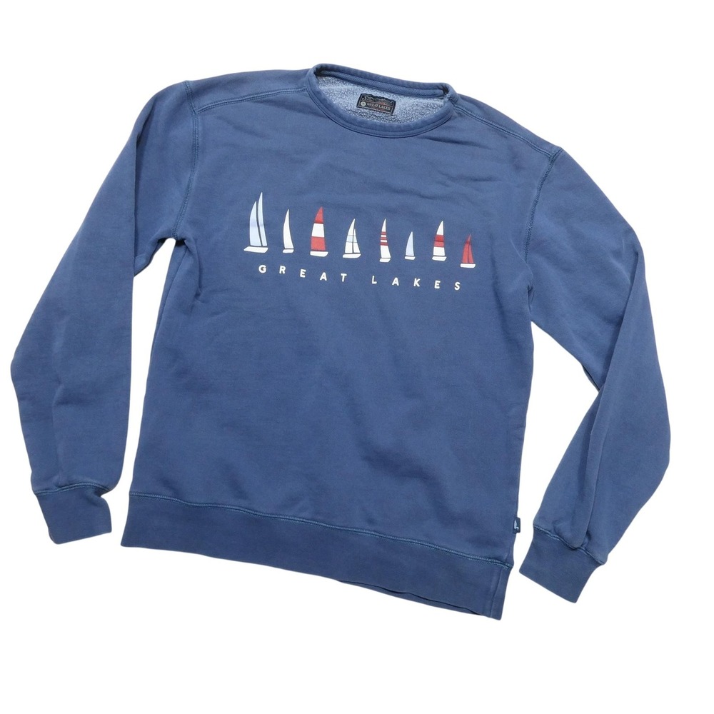 Great Lakes Sweatshirt Mens Small Blue Fleece Pullover Sailboat Graphic Nautical